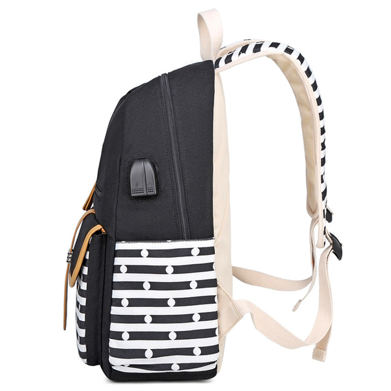 Women's Canvas Striped Printing Female Korean High Backpacks