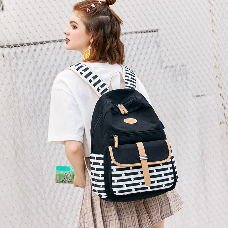 Women's Canvas Striped Printing Female Korean High Backpacks