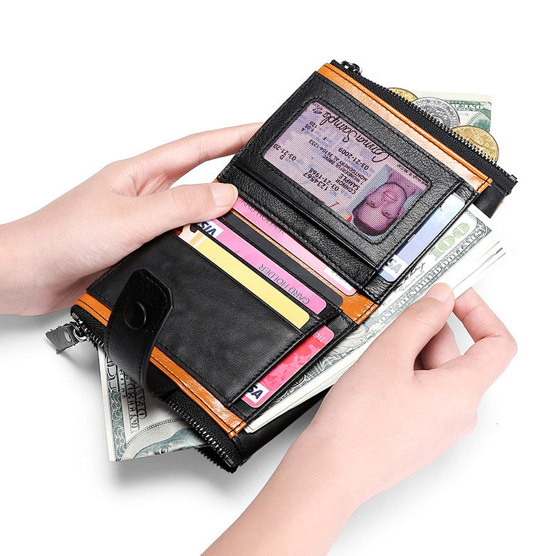 Men's Zip Genuine Leather Leisure Stitching First Men's Wallets