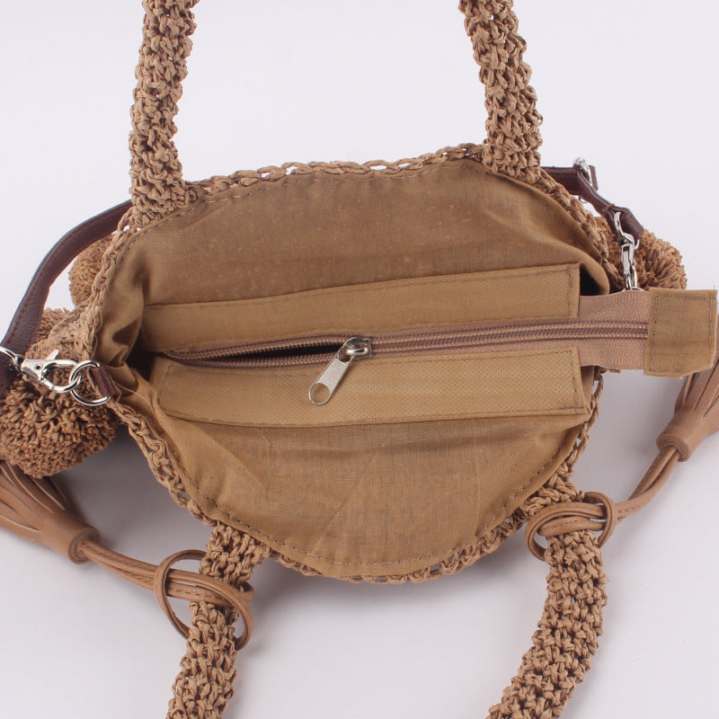 Vacation Beach Woven Round Ball Portable Crossbody Bags