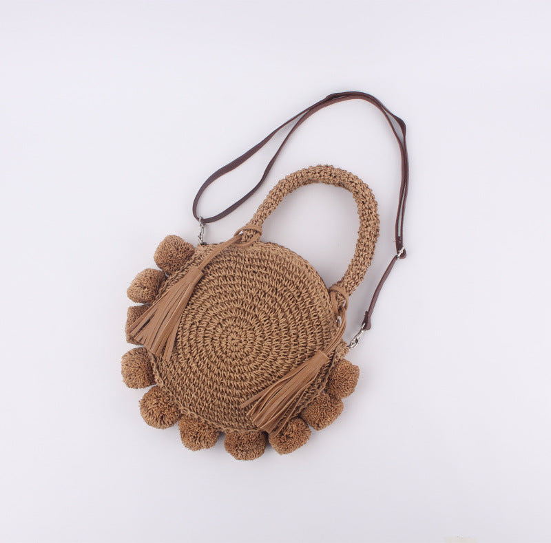 Vacation Beach Woven Round Ball Portable Crossbody Bags