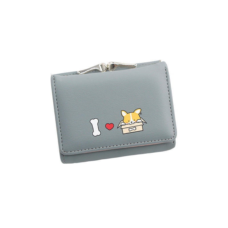 Women's Korean Short Cartoon Puppy Three Fold Bags
