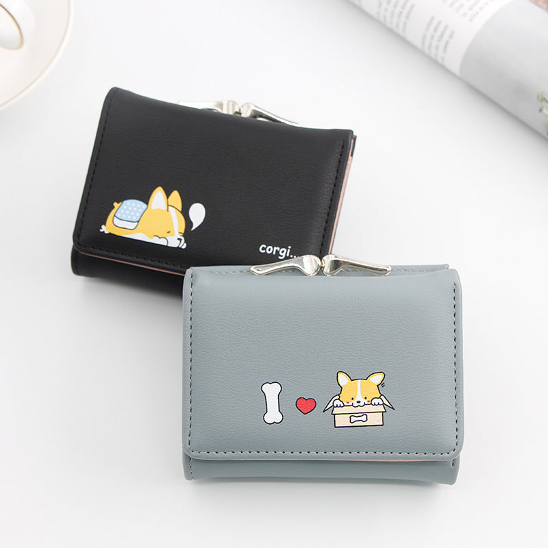 Women's Korean Short Cartoon Puppy Three Fold Bags