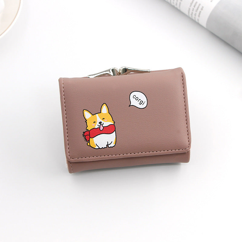 Women's Korean Short Cartoon Puppy Three Fold Bags