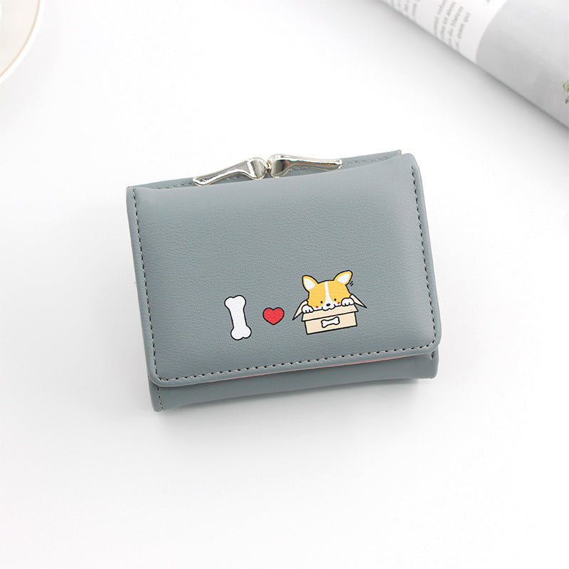 Women's Korean Short Cartoon Puppy Three Fold Bags