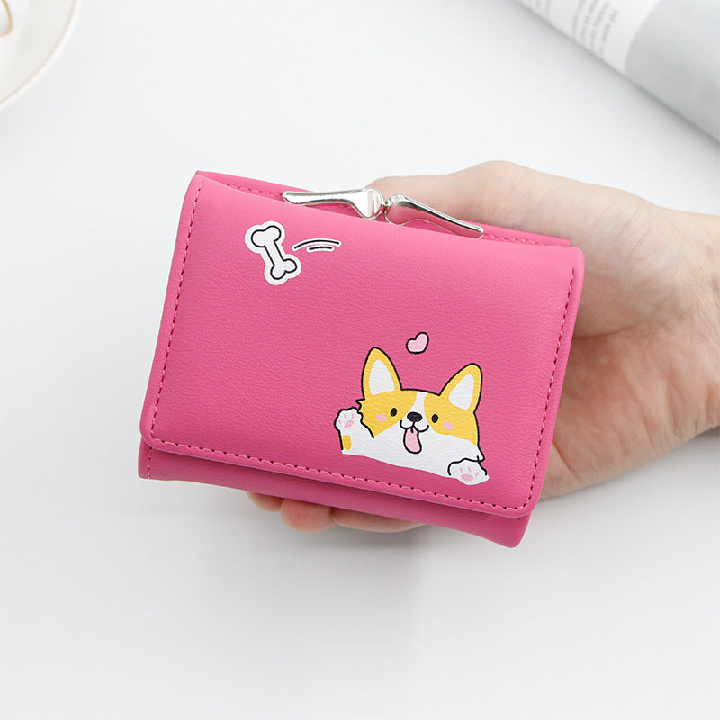 Women's Korean Short Cartoon Puppy Three Fold Bags