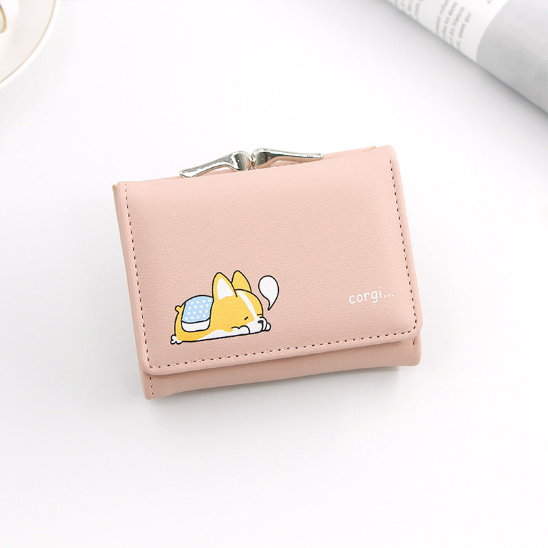 Women's Korean Short Cartoon Puppy Three Fold Bags