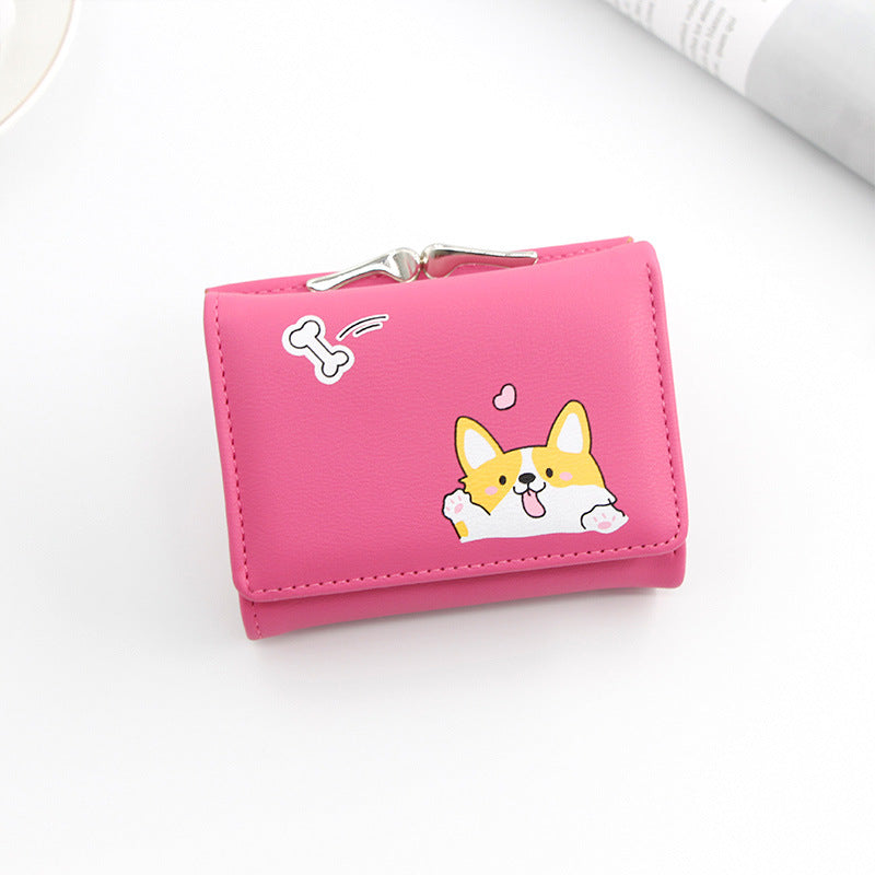 Women's Korean Short Cartoon Puppy Three Fold Bags