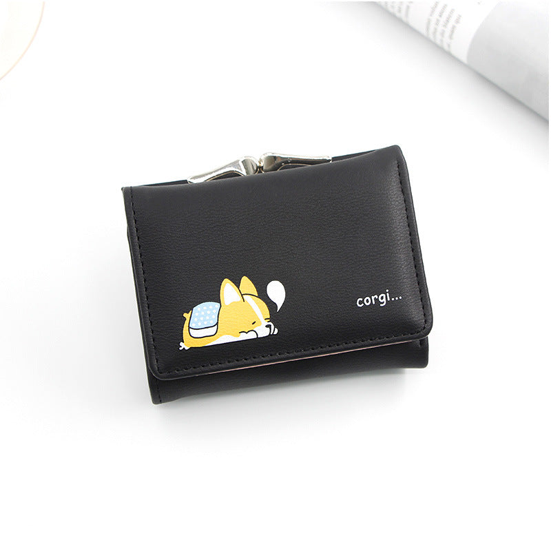 Women's Korean Short Cartoon Puppy Three Fold Bags