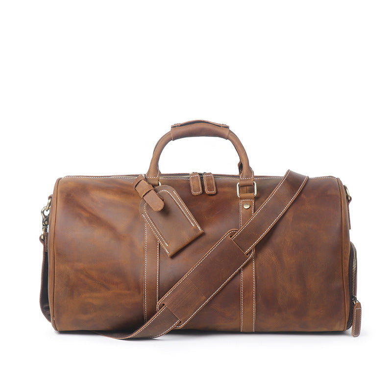 Women's & Men's Layer Cowhide Portable Crazy Horse Leather Large Travel Bags