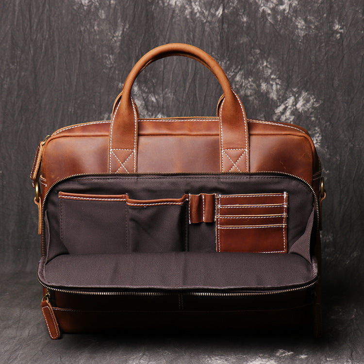 Women's & Men's Leather For Crazy Horse Large Capacity Men's Briefcases