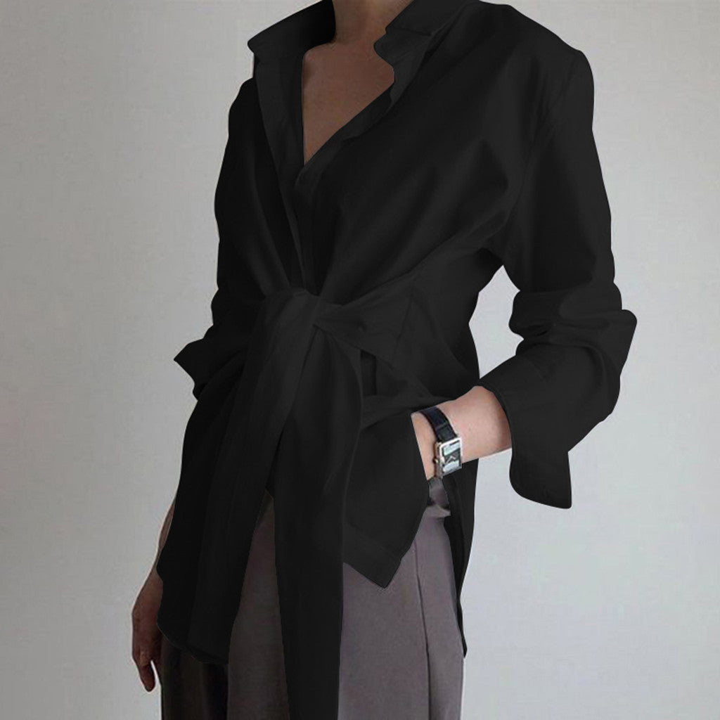 Women's Solid Color Loose Tied Shirt Colors Blouses