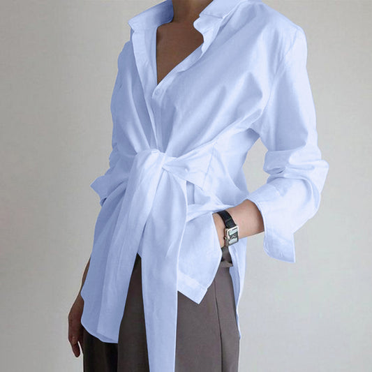 Women's Solid Color Loose Tied Shirt Colors Blouses