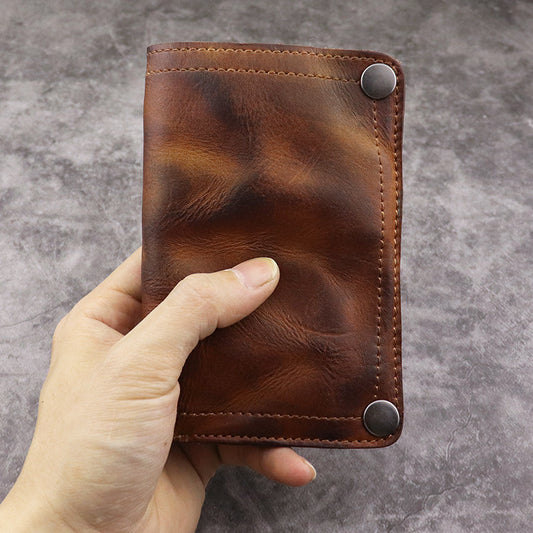 Men's Handmade Vertical Multiple Slots Distressed Pleated Men's Wallets