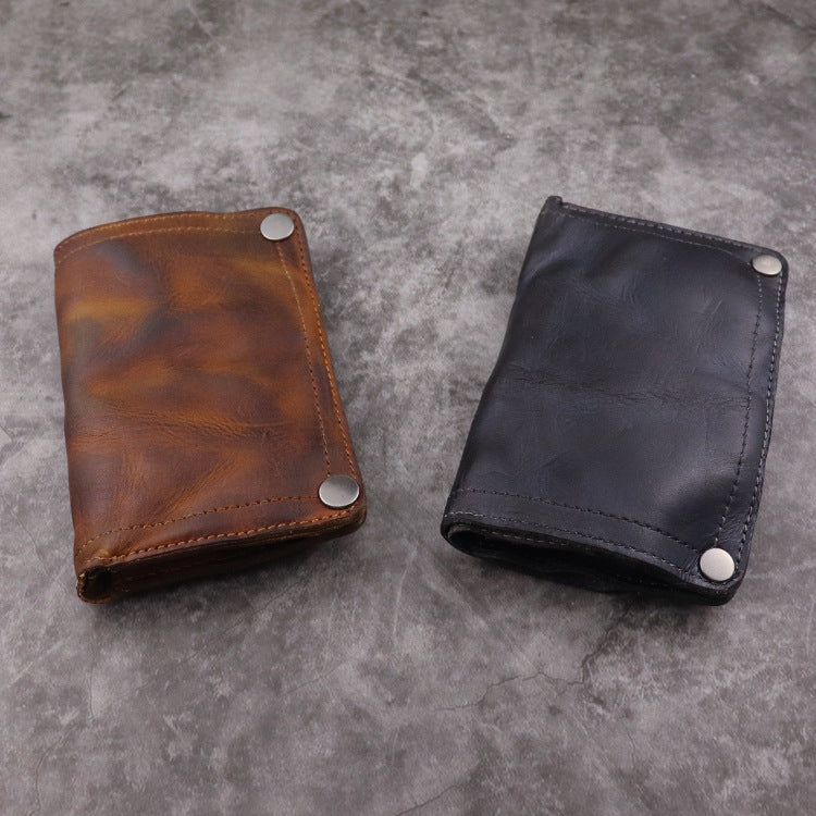 Men's Handmade Vertical Multiple Slots Distressed Pleated Men's Wallets