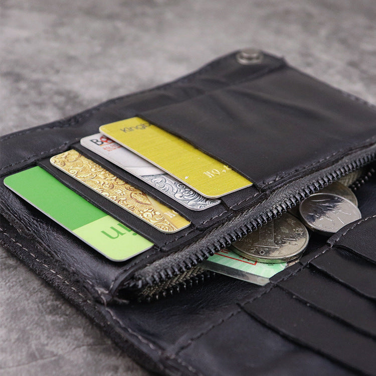 Men's Handmade Vertical Multiple Slots Distressed Pleated Men's Wallets