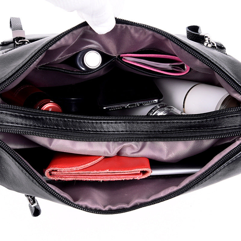 Women's Korean Embroidery Stitching Mother Simple Generous Shoulder Bags