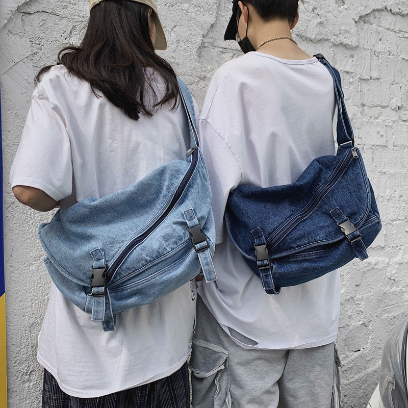 Women's Korean Style Retro Washed Denim Large Street Bags