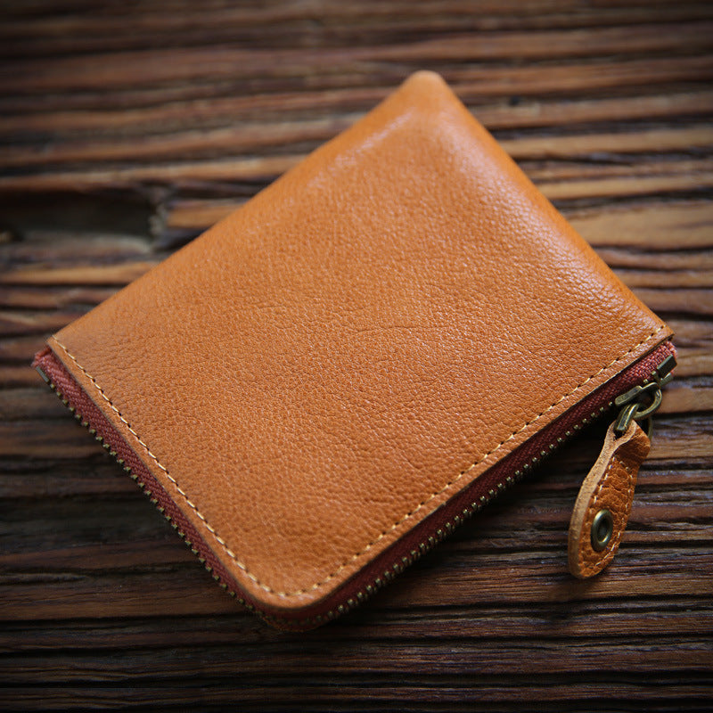 Women's & Men's Layer Cowhide Short Leather Zipper For Ladies Wallets