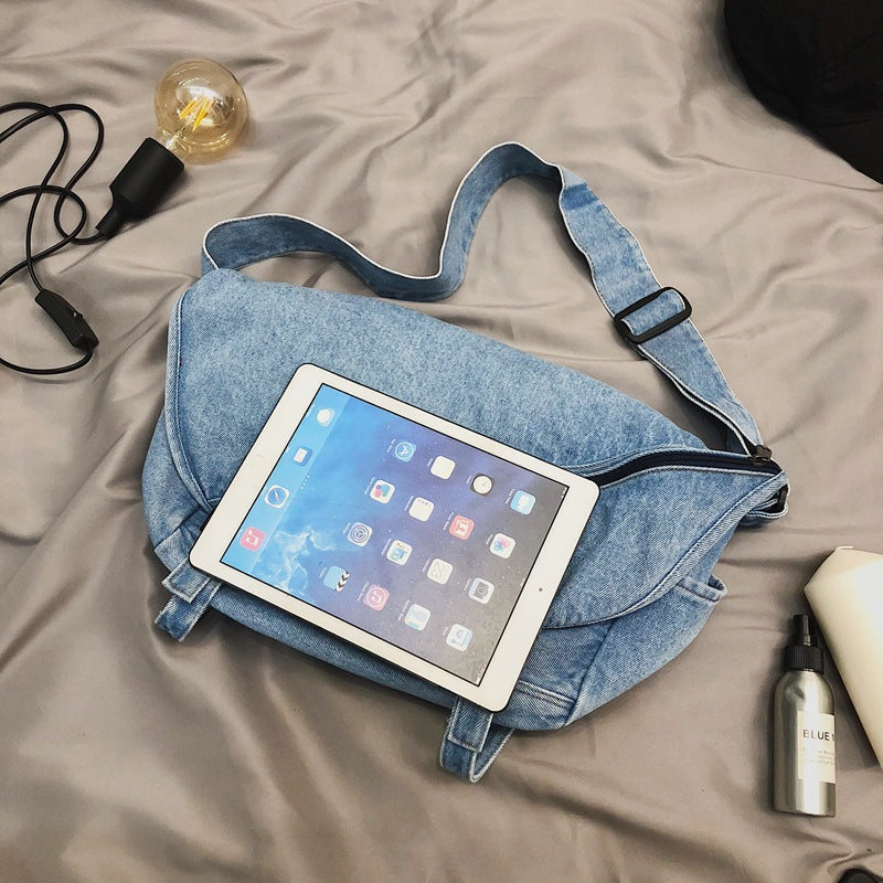 Women's Korean Style Retro Washed Denim Large Street Bags