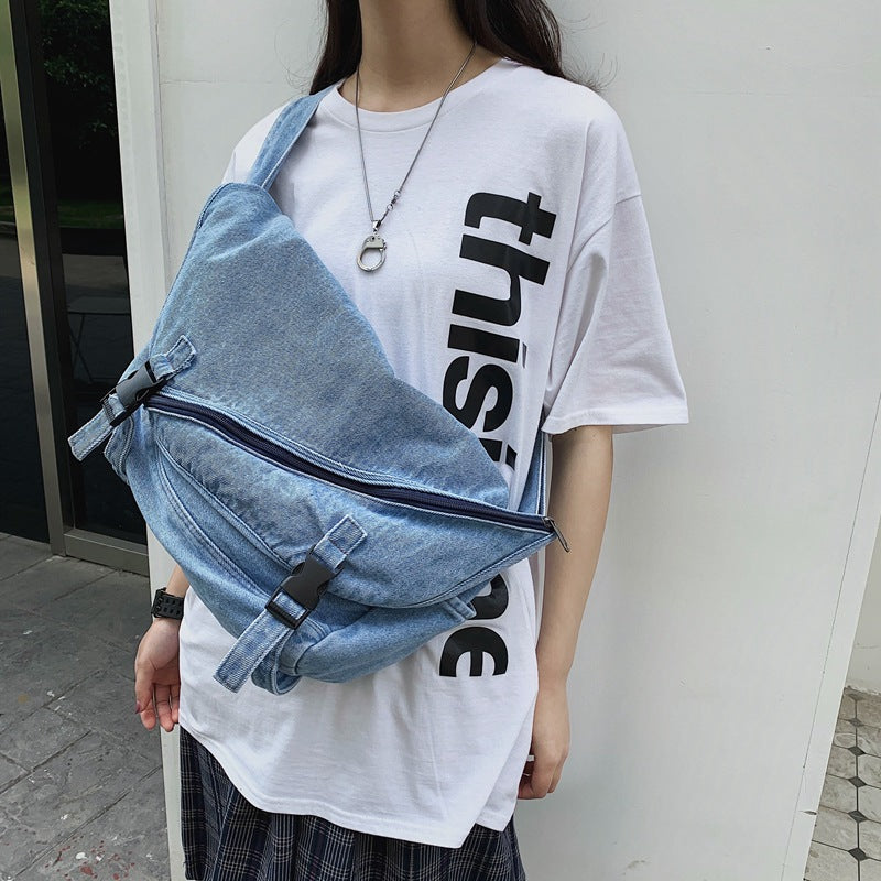 Women's Korean Style Retro Washed Denim Large Street Bags