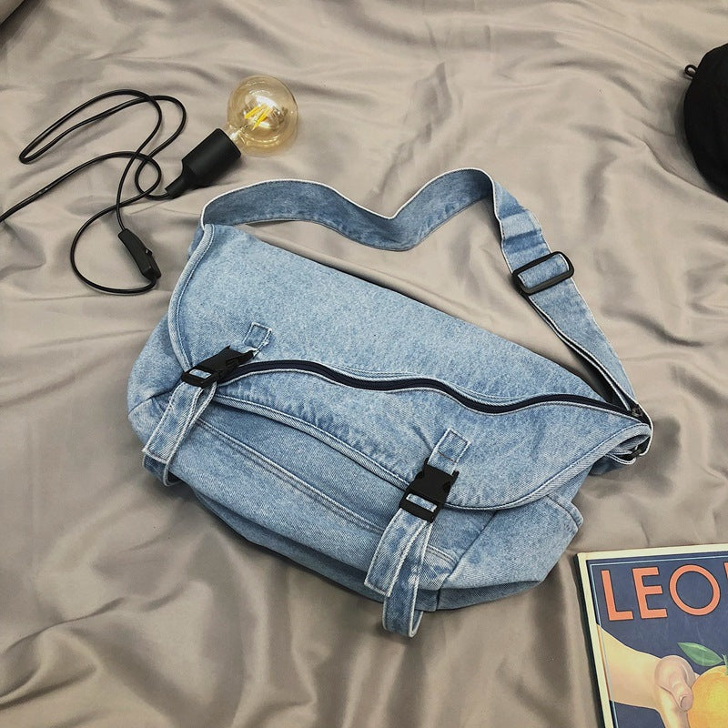 Women's Korean Style Retro Washed Denim Large Street Bags
