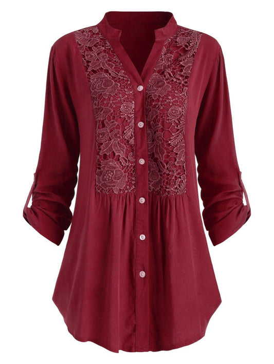Women's Loose Wear Lace Stitching Shirt Color Blouses