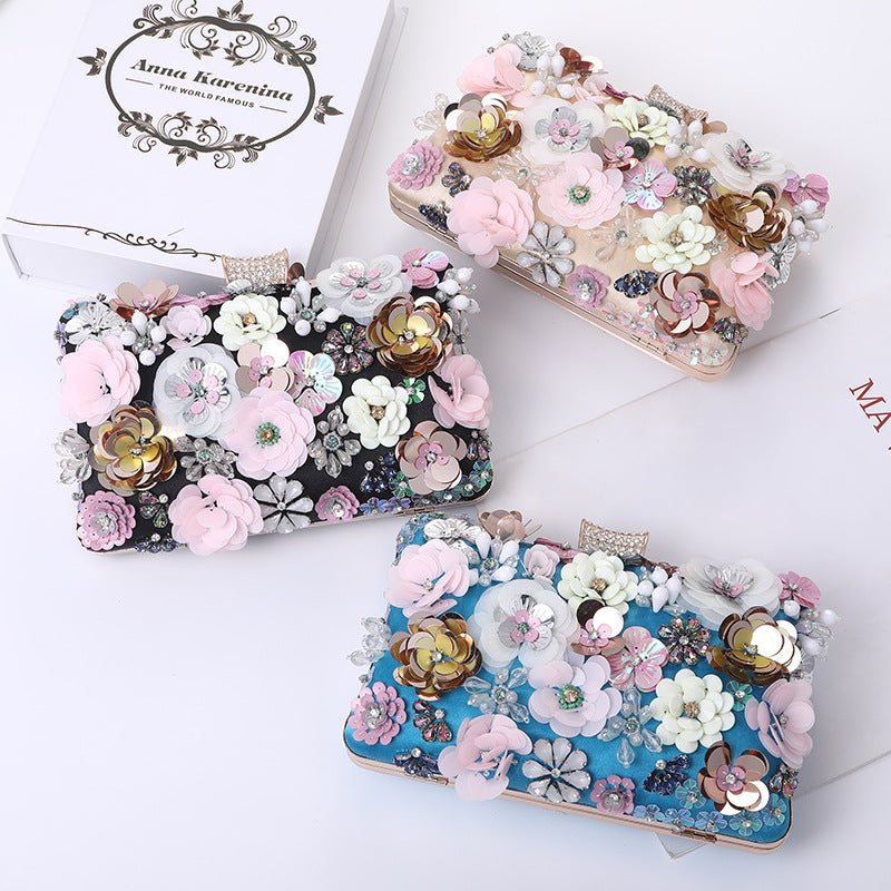 Women's Handmade Flower Dinner Party Clutch Bride Evening Bags