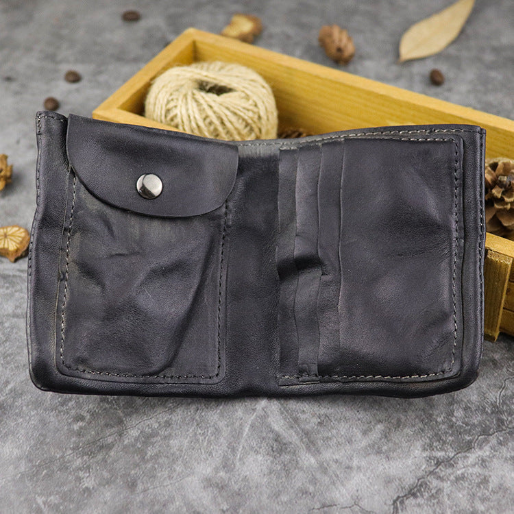 Washed Cowhide Man's First Layer Short Men's Wallets