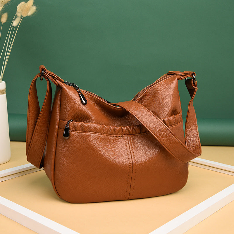 Women's Cool Pleated Mom Soft Leather Bags