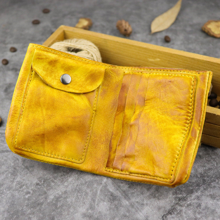 Washed Cowhide Man's First Layer Short Men's Wallets