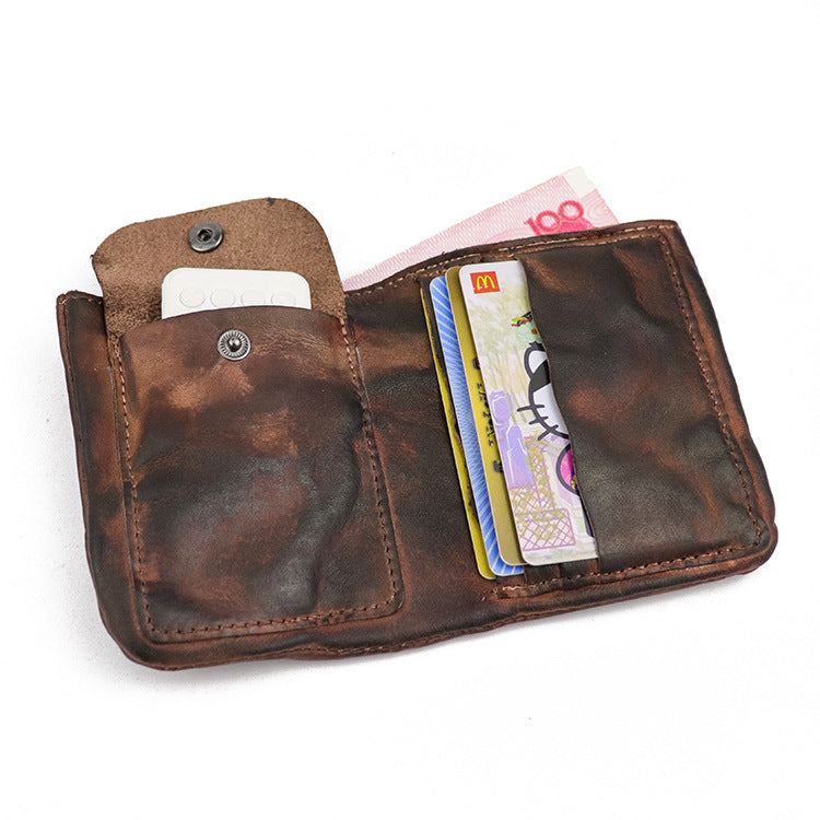 Washed Cowhide Man's First Layer Short Men's Wallets