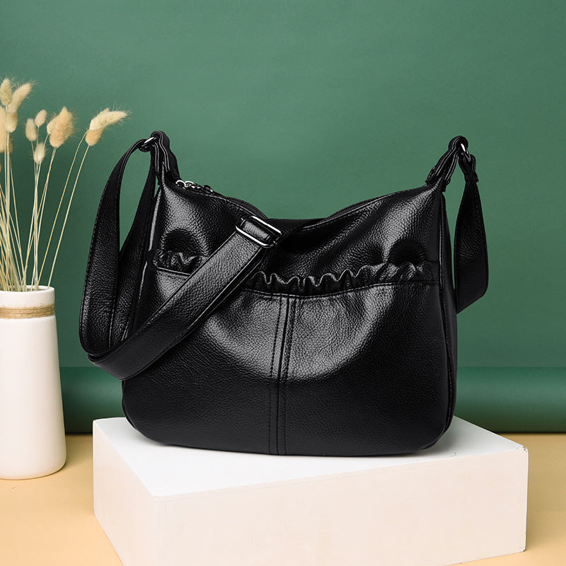 Women's Cool Pleated Mom Soft Leather Bags