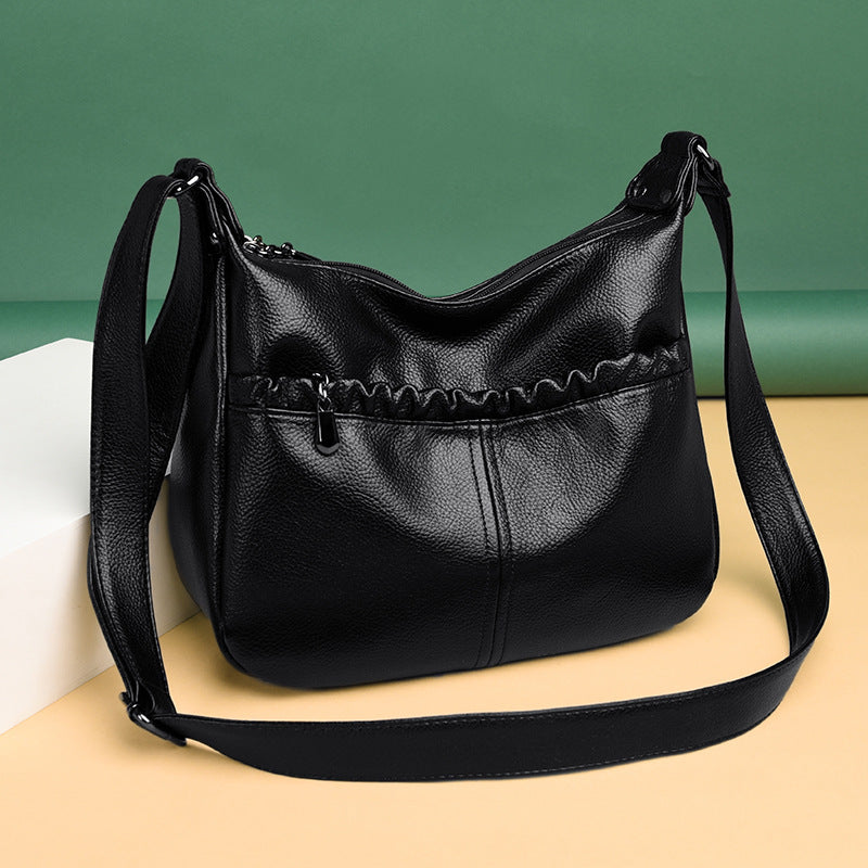 Women's Cool Pleated Mom Soft Leather Bags