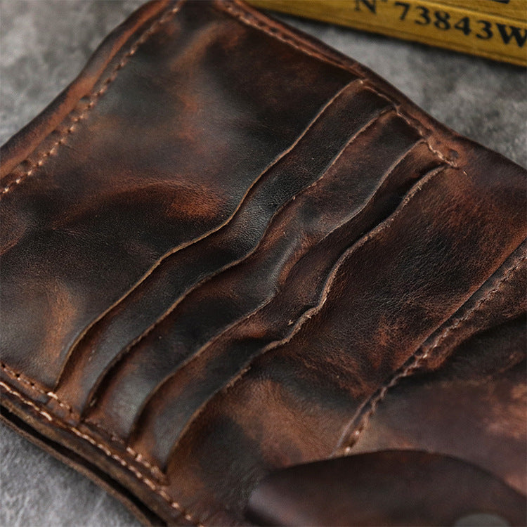 Washed Cowhide Man's First Layer Short Men's Wallets