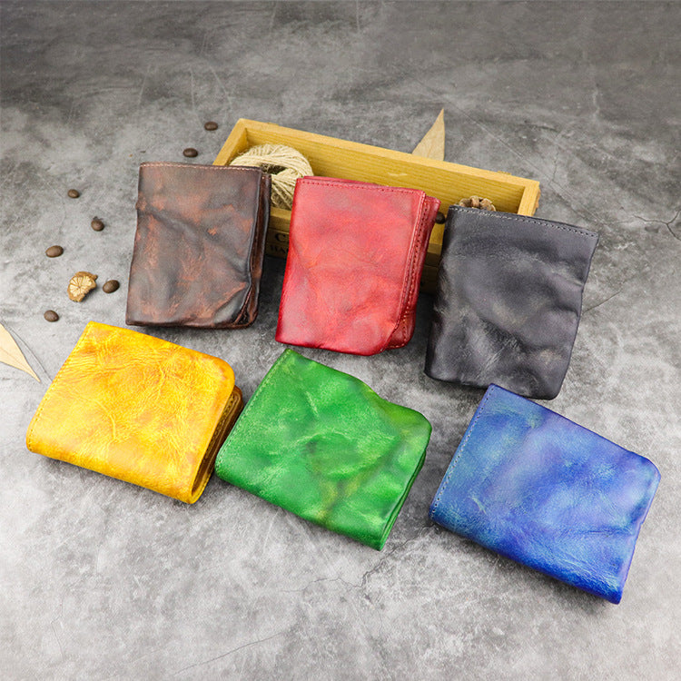 Washed Cowhide Man's First Layer Short Men's Wallets