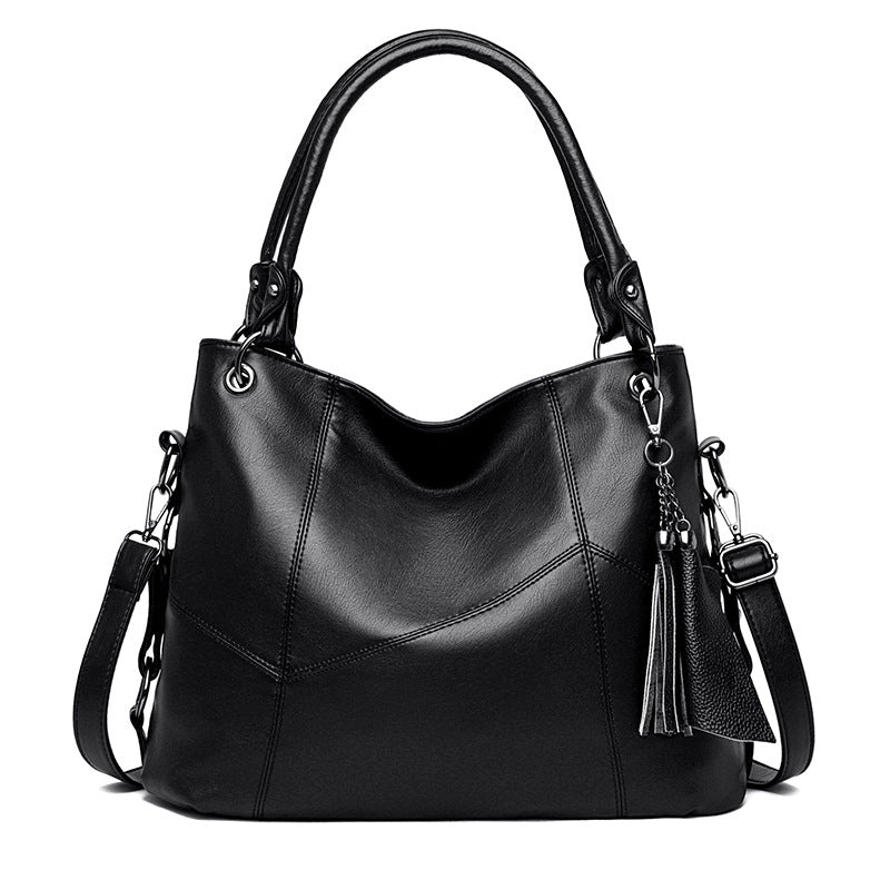 Women's Large Capacity Fan Stitching Simple Tassel Handbags