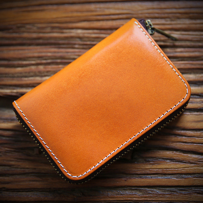 Men's Handmade Retro First Layer Cowhide Zipper Short Coin Purses