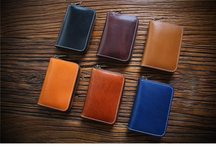 Men's Handmade Retro First Layer Cowhide Zipper Short Coin Purses