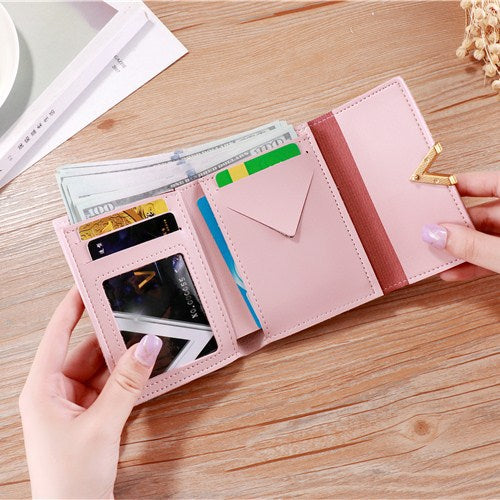 Women's Style Tri Fold Short Vintage Simple Card Holder