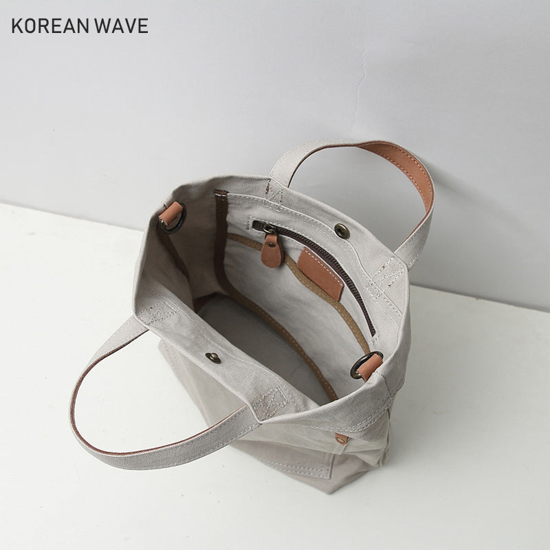 Summer Canvas With Cowhide Portable Mori Shoulder Bags