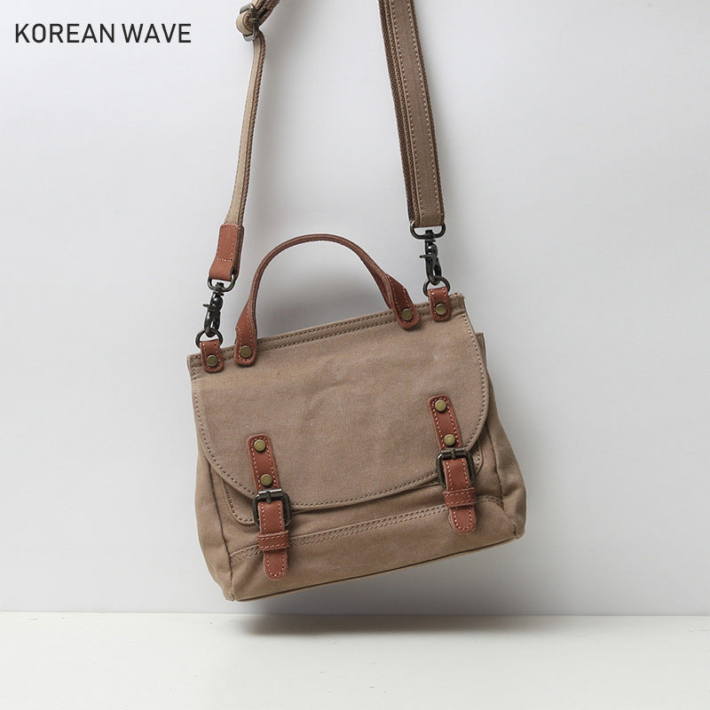 Women's Artistic British Simple Canvas Diagonal Korean Style Postman Crossbody Bags