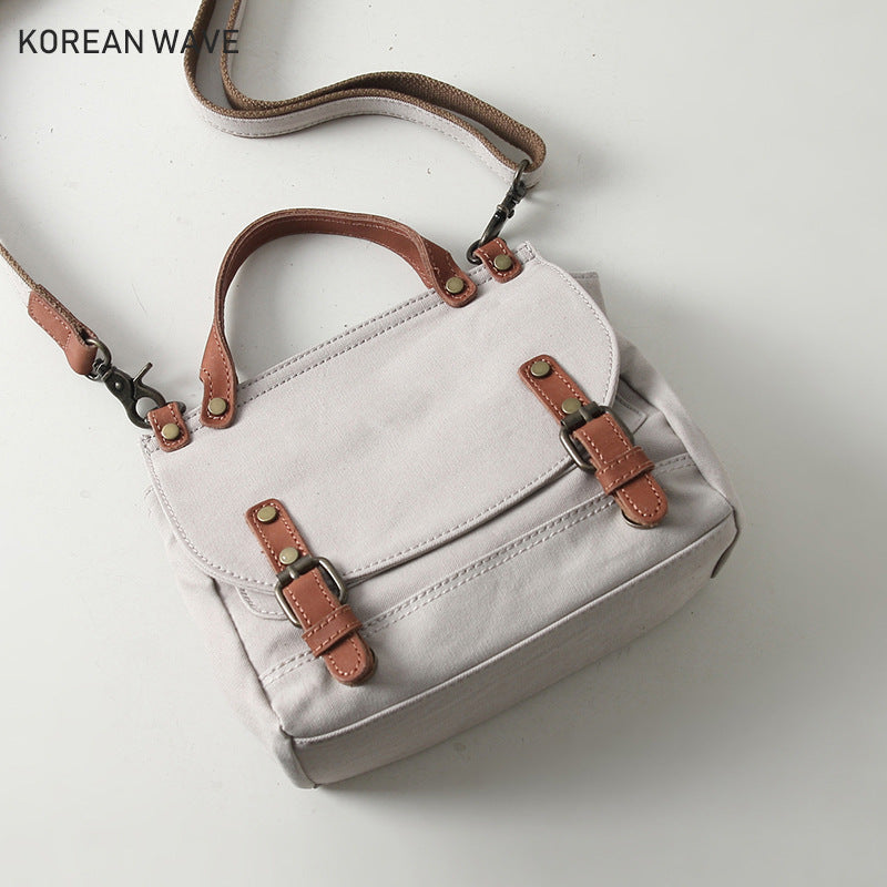 Women's Artistic British Simple Canvas Diagonal Korean Style Postman Crossbody Bags