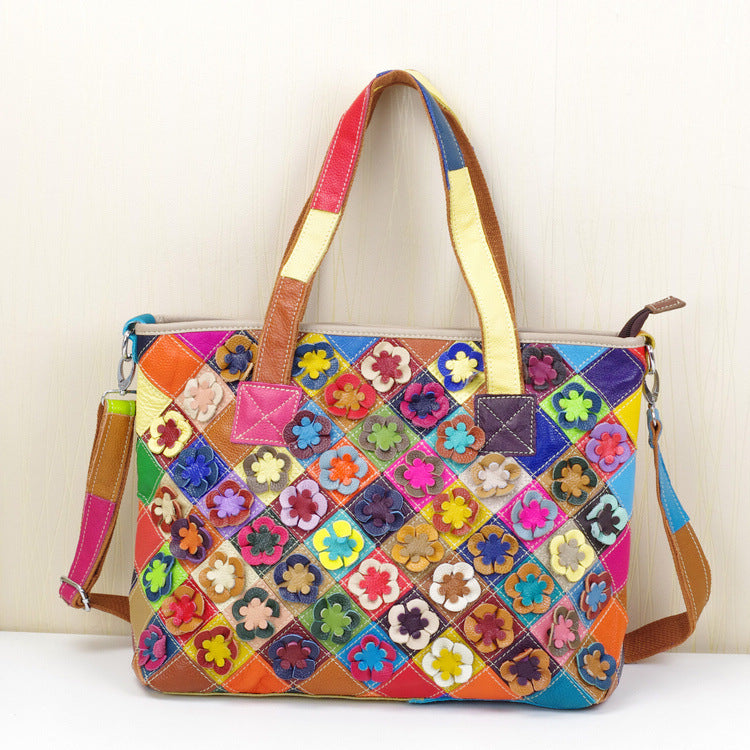 Women's Genuine Leather Fashion Personalized Ethnic Style Color Women's Shoulder Bag