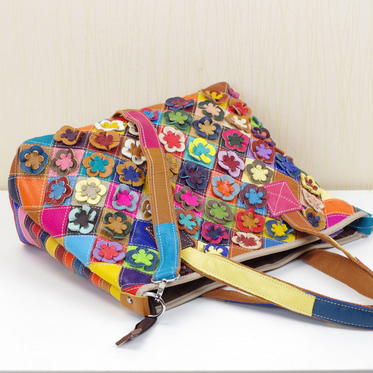 Women's Genuine Leather Fashion Personalized Ethnic Style Color Women's Shoulder Bag