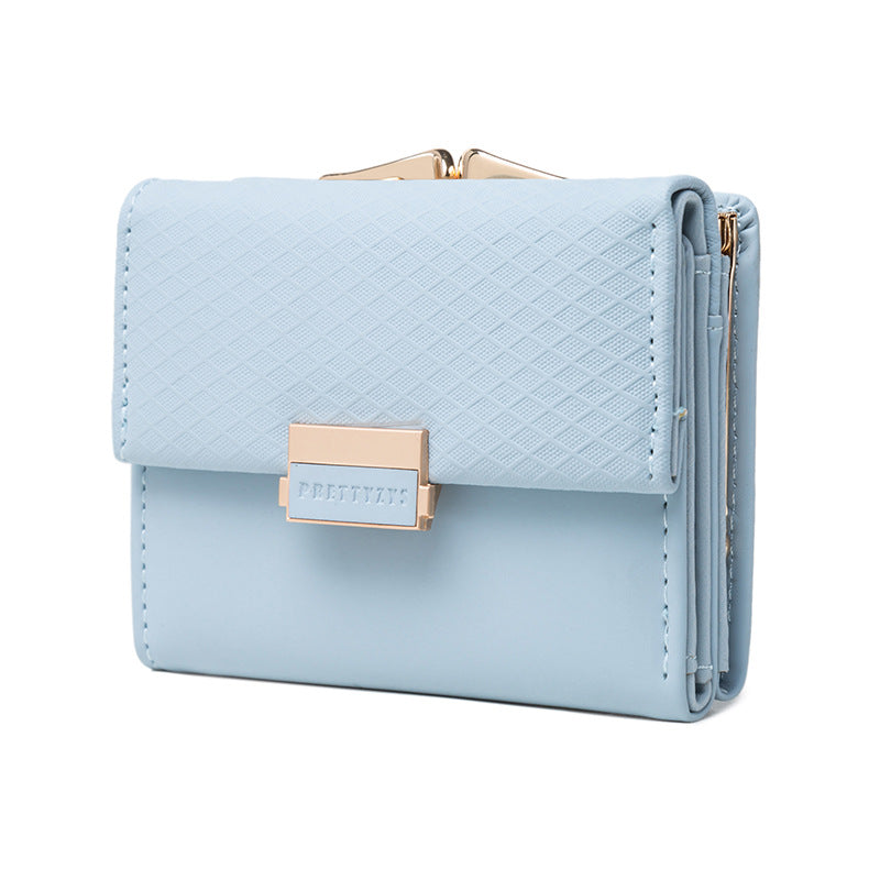 Women's Korean Style Short Plaid Leather Clutch Ladies Wallet