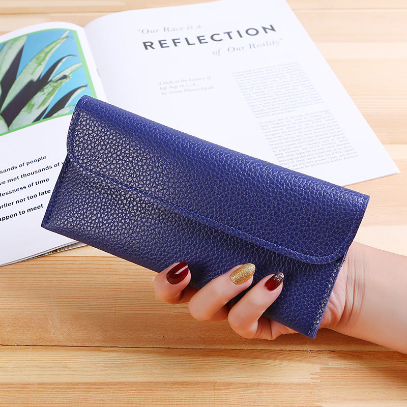 Women's Long Large Capacity Solid Color Lychee Pattern Mobile Ladies Wallet