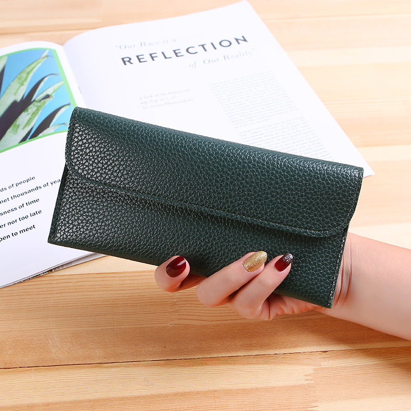 Women's Long Large Capacity Solid Color Lychee Pattern Mobile Ladies Wallet