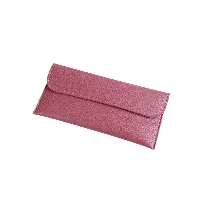 Women's Long Large Capacity Solid Color Lychee Pattern Mobile Ladies Wallet