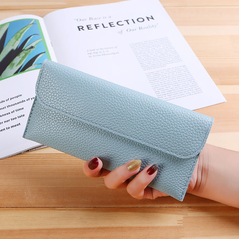 Women's Long Large Capacity Solid Color Lychee Pattern Mobile Ladies Wallet